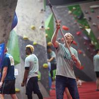 Brushing holds on the Prow with Old Slab and Steep Corner in the background